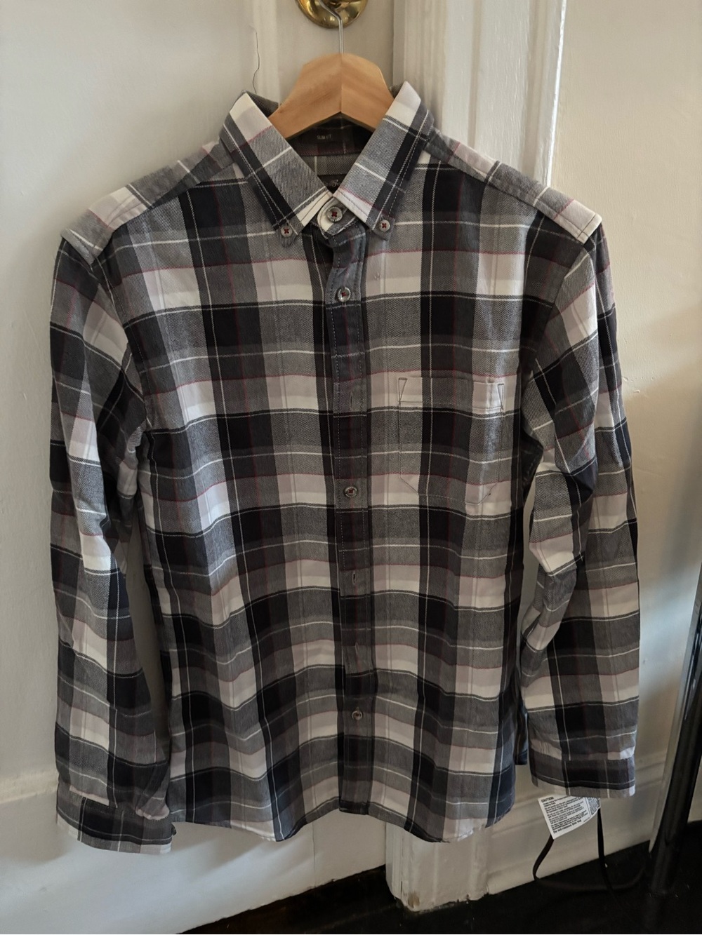 Eddie Bauer Black, Gray & White Plaid Button-Down Shirt